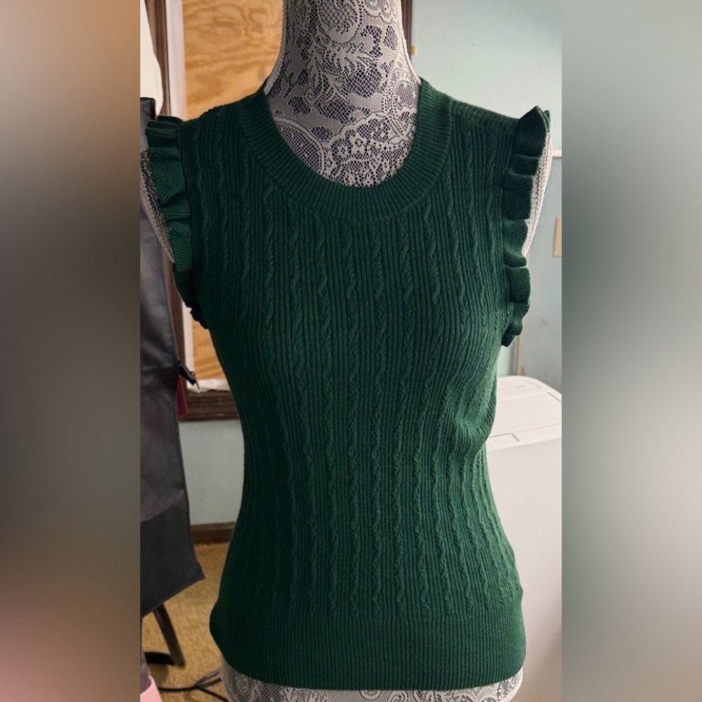 PAIGE Ruffle Sleeve Knit Top Green